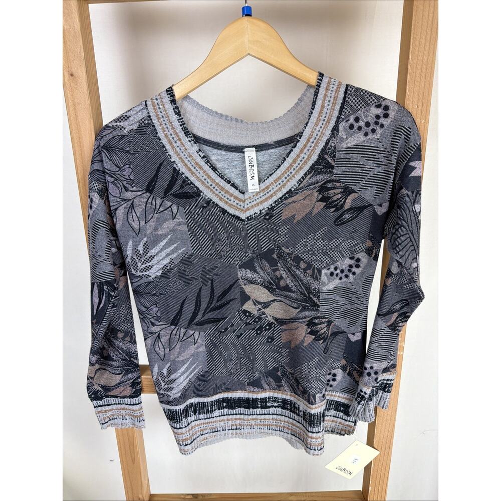 NWT Cubism Multicolor V Neck Floral Pattern Long Sleeve Top #0975 Size XS